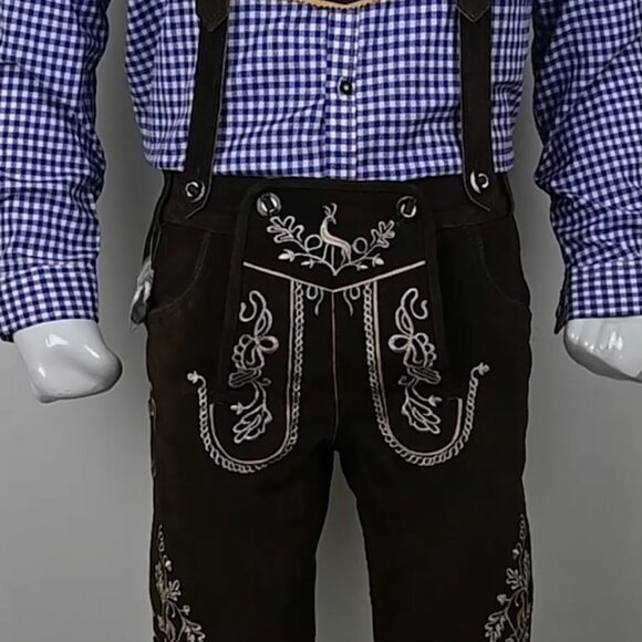 Rustic German Lederhosen Suede Shorts with Embroidery Bavarian Costume NEW - Picture 3 of 9